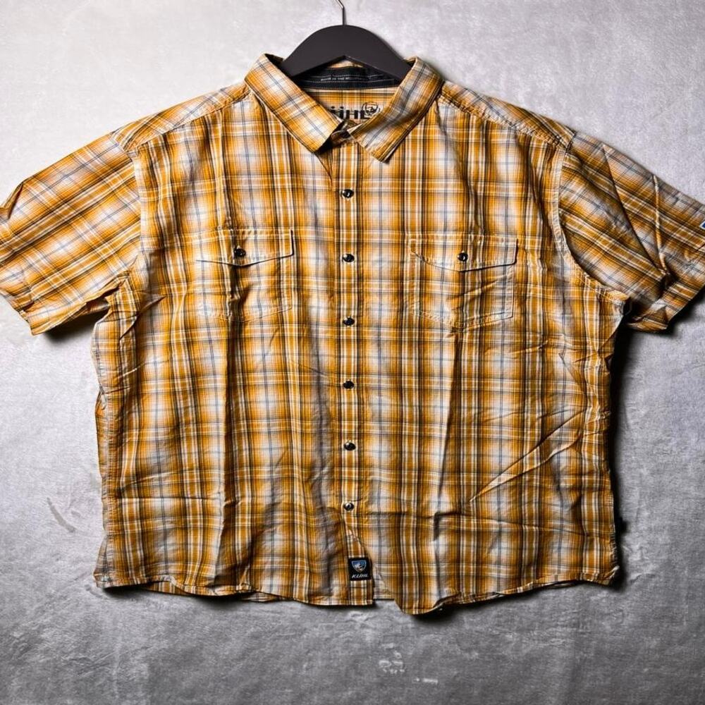 Kuhl Performance Button Up Shirt Men's XL Outdoor Hiking GORPcore Yellow Camp